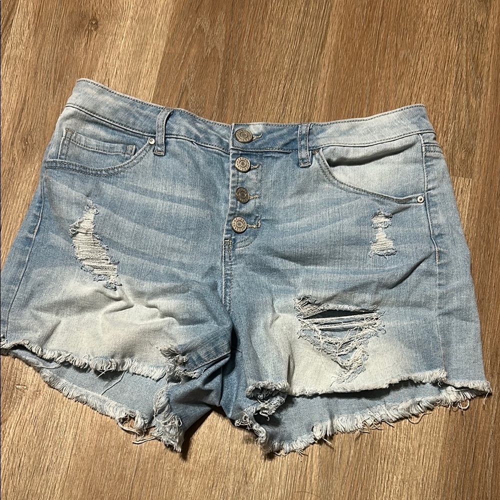 Refuge Blue Distressed Jean Shorts High-Waisted